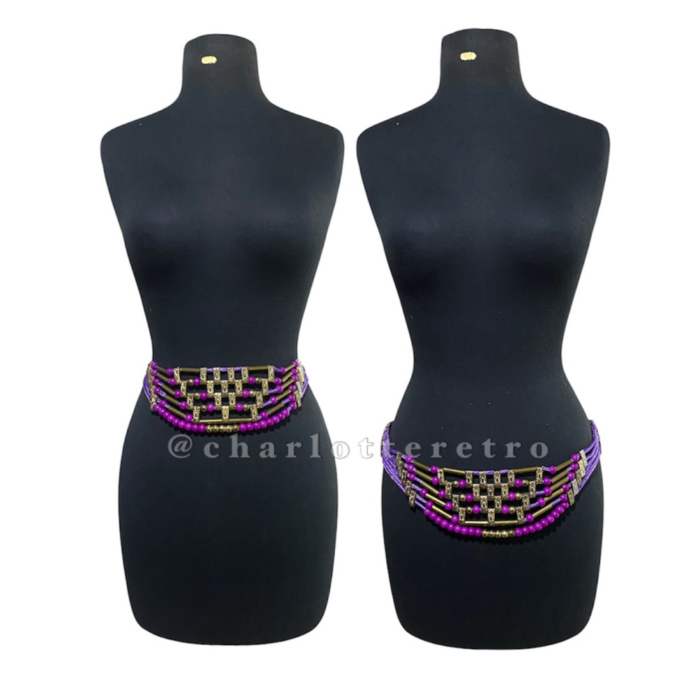 vtg Purple Cord Beaded Drop Waist Cummerbund Belt